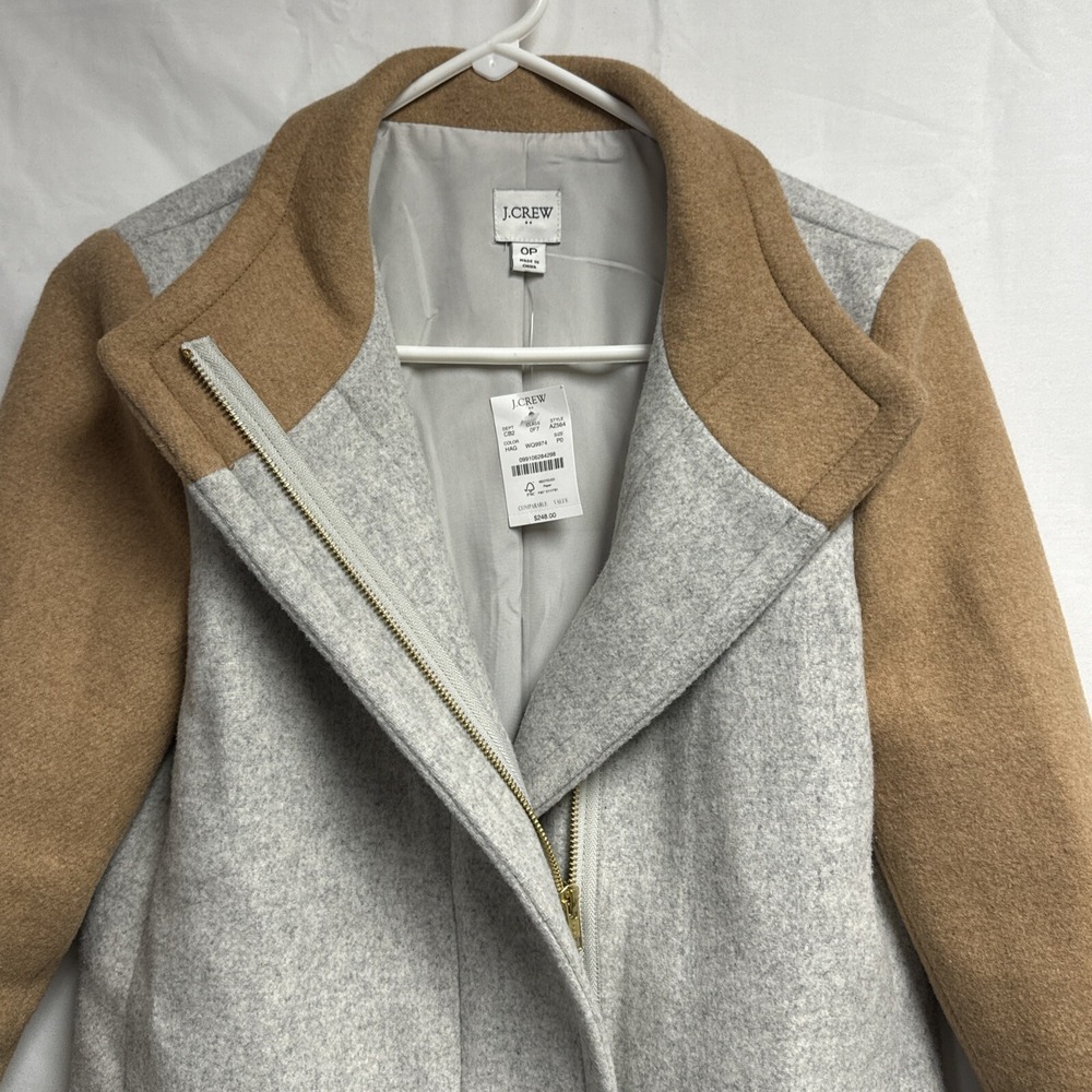 J. Crew Women's Colorblock Funnelneck Wool Blend Coat Jacket Size 0P Gray $248 - Picture 6 of 16